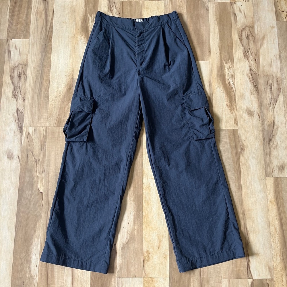 Wilo Pants Women's Small Gray High Rise Pleated Wide Leg Utility Track Athletic